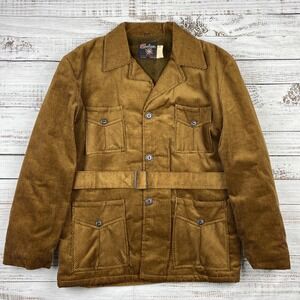VTG 70s Salem Sportswear Fleece Lined Corduroy Button Jacket Size 40 Chore Belt